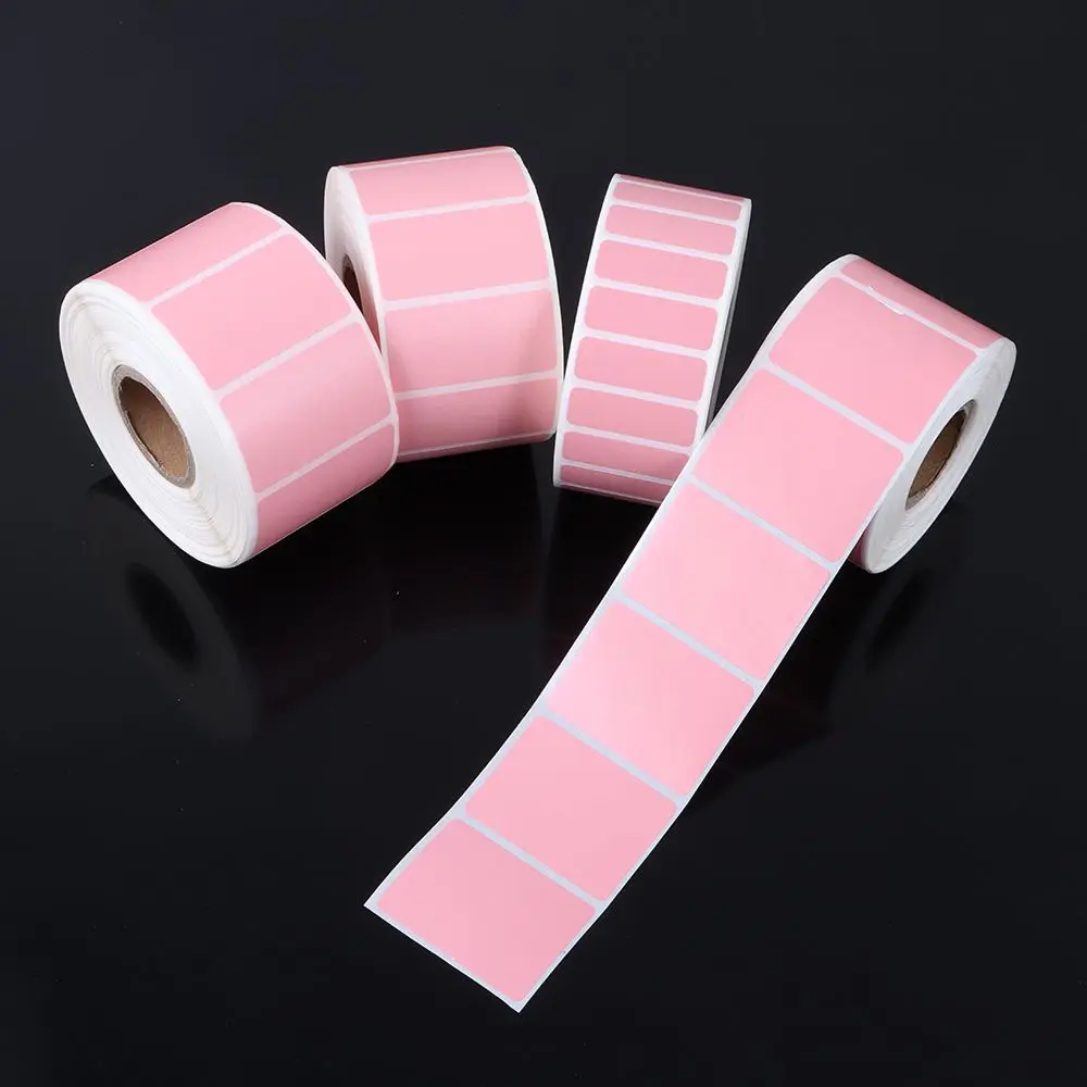 1 Roll Circle Thermal Sticker Label Self-Adhesive Round Direct Thermal Label for DIY Logo Design QR Code Name Tag Pink/White