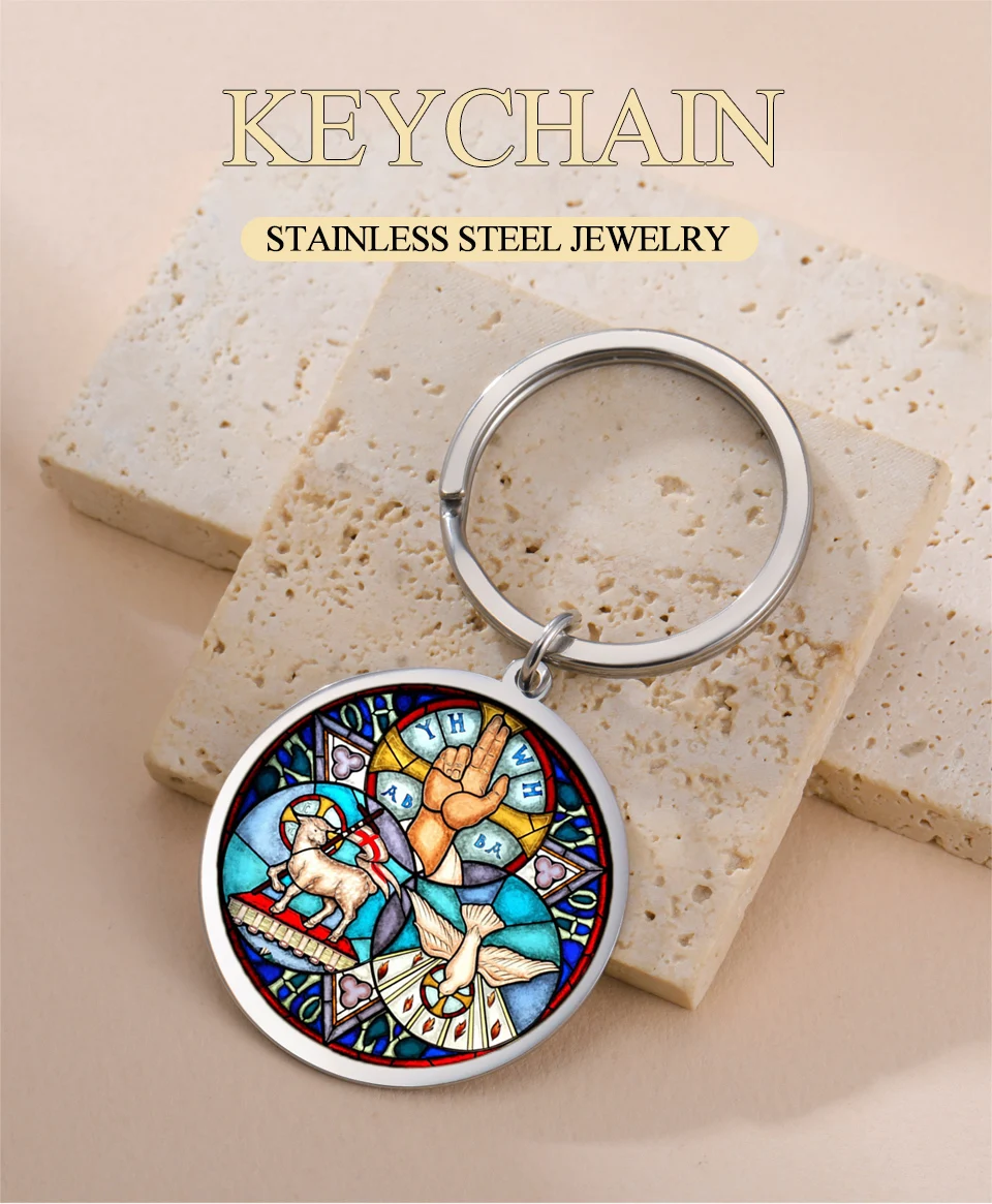 Dawapara Heilige Dreifaltigkeit Trindade Anhänger Schild der Dreifaltigkeit Schlüsselanhänger Christlicher Schutzschmuck Edelstahl Schlüsselanhänger – Detail 1
