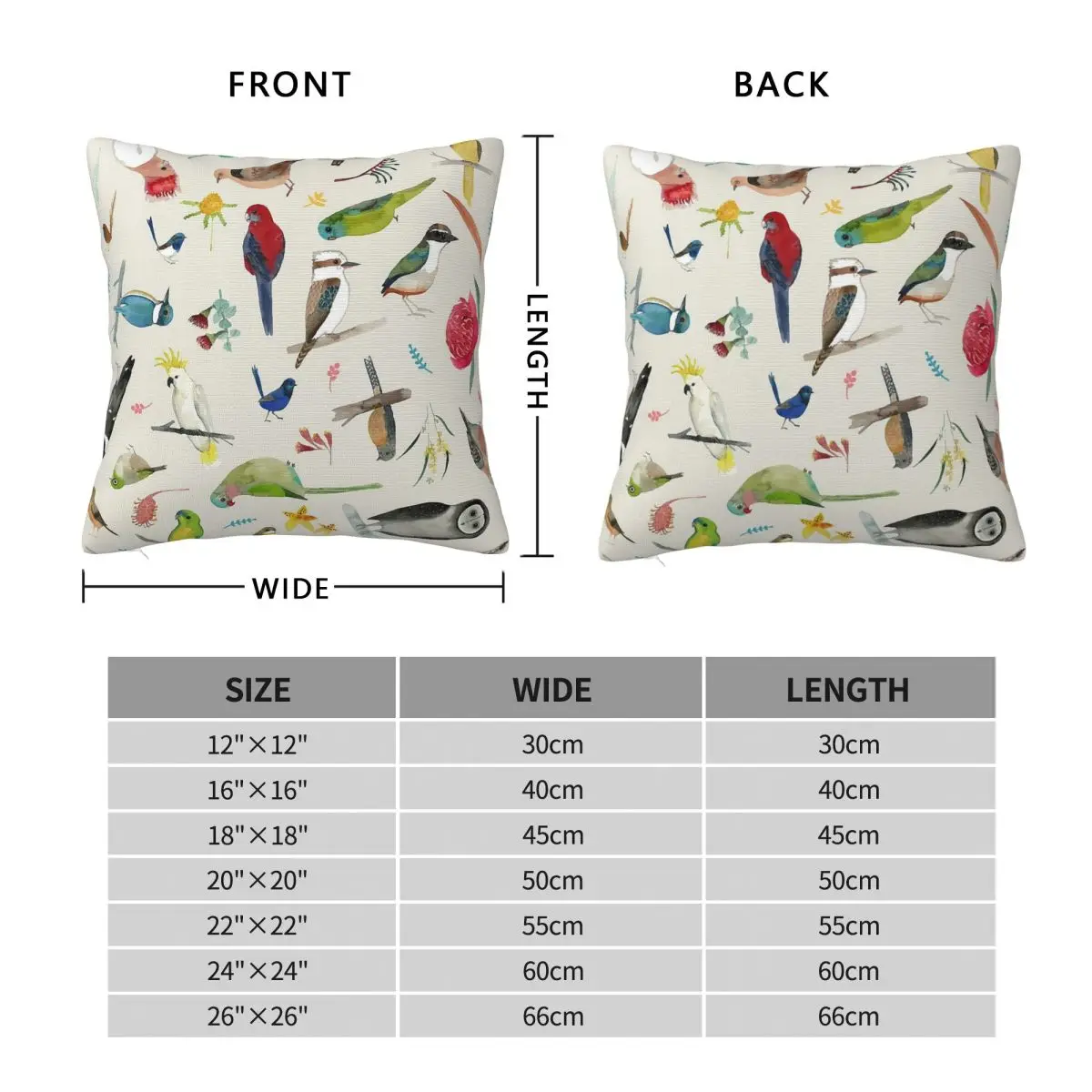 Magpie Kookaburra Parrot Pillowcase Polyester Linen Velvet Printed Zip Decorative Pillow Case Home Cushion Cover