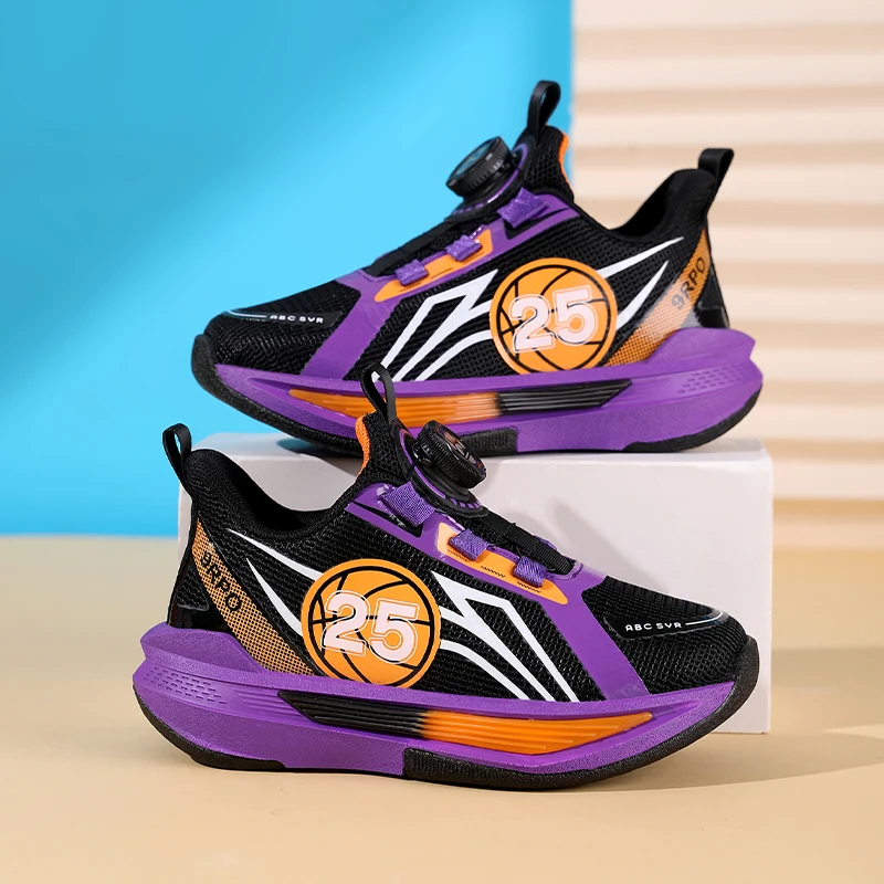 

New Design Children Basketball Shoes Boys Sneaker Knit Fabric Lightweight Soft Kids School Running Sports Tennis Sneaker for Boy