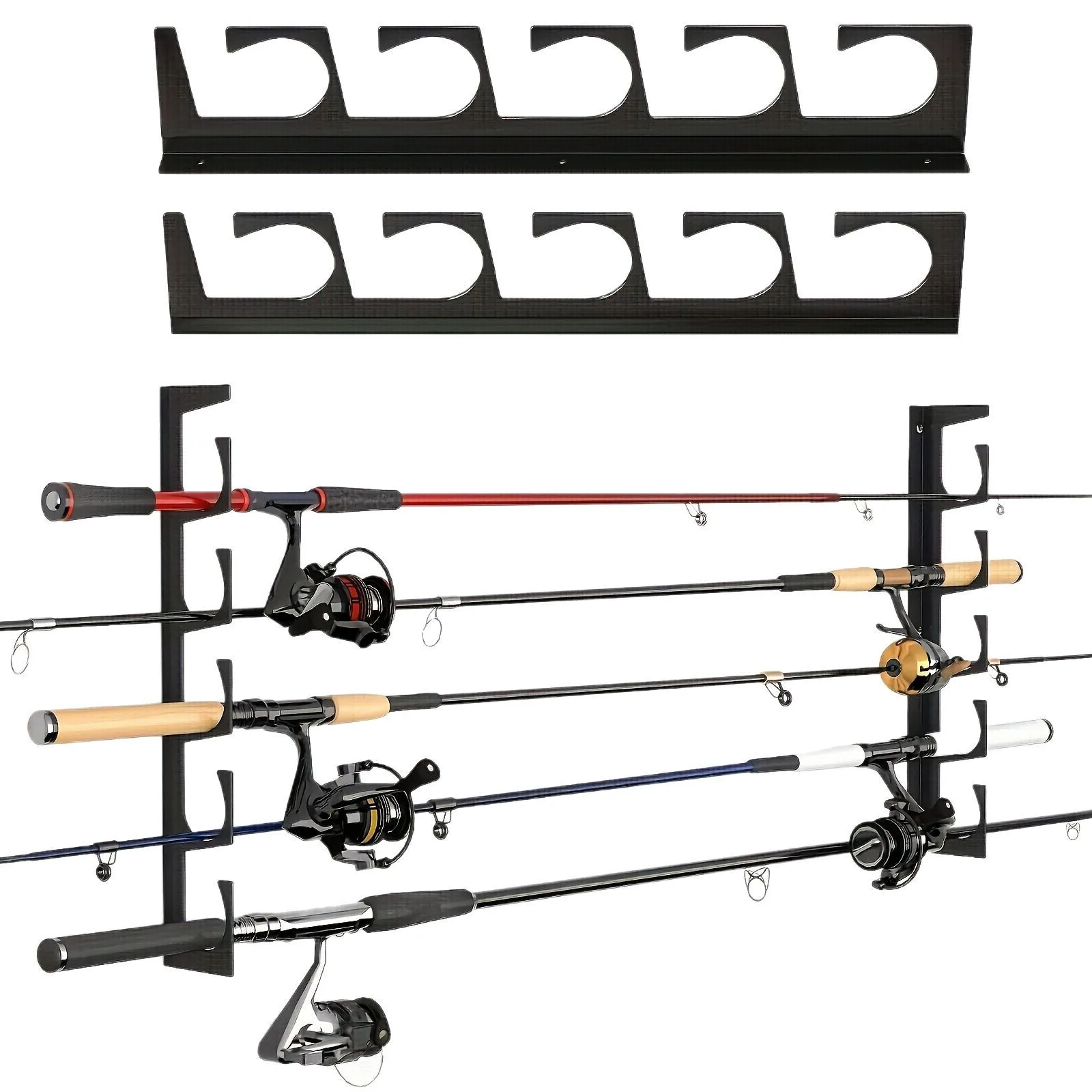Fishing Rod Rack Wall or Ceiling Mount, 2 Set Fishing Pole Holder, Holds 5 Rods per Set, Space Saving Garage Boat Rod Storage