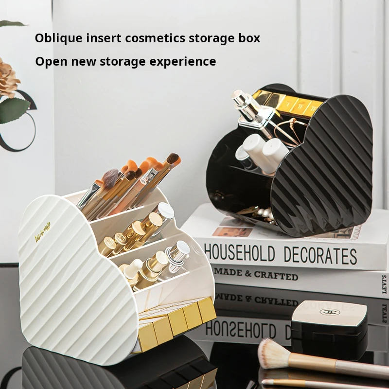 

Love-Shaped Partition Storage Box for Makeup Brushes Desk Case Pen Rack Container Organizer Large Capacity Stable Display Smooth