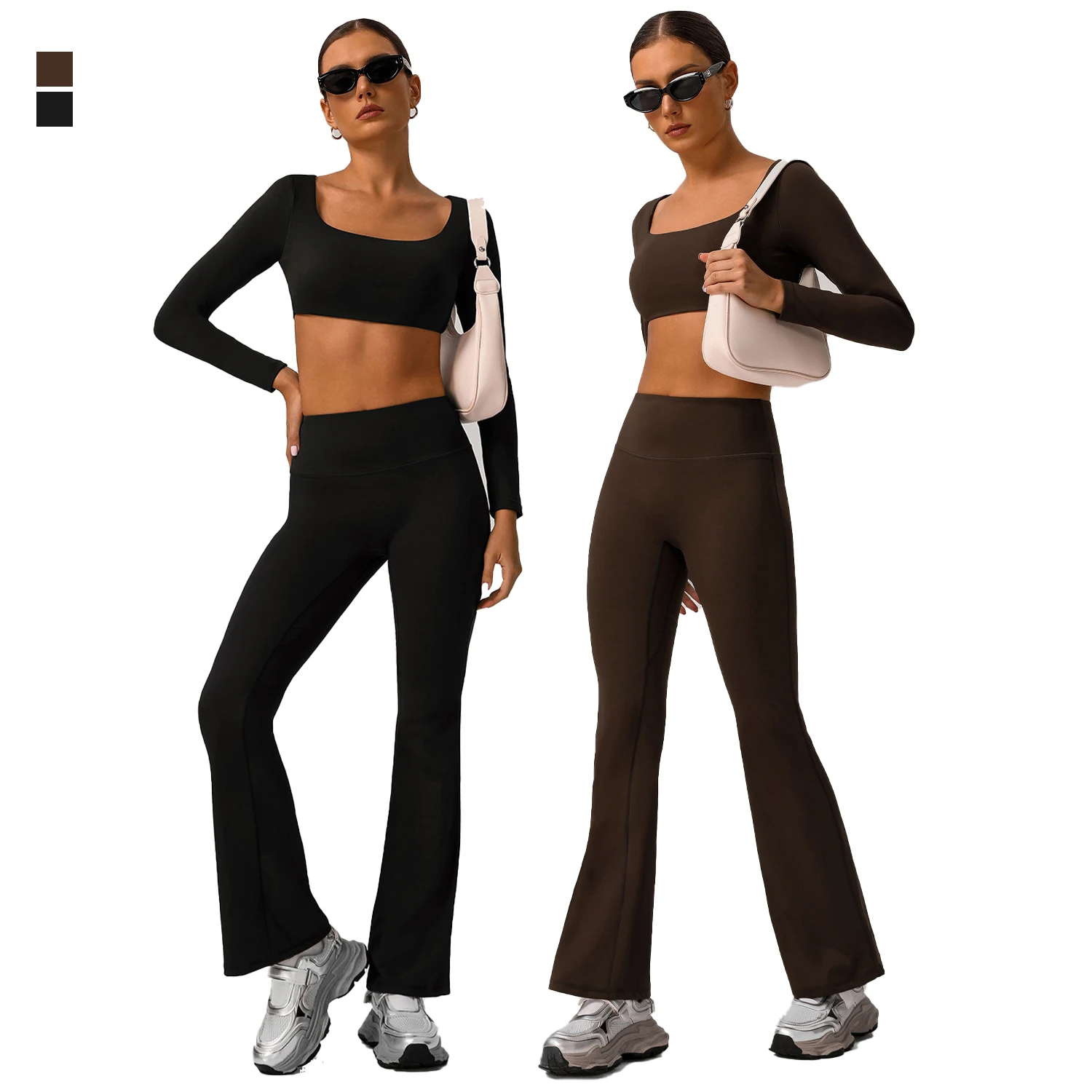 

Women Yoga Set Elastic Flare Pants Fitness Outfit Gym Shirt Seamless Workout Dance Sportswear Soft Fashion Women Casual Clothing