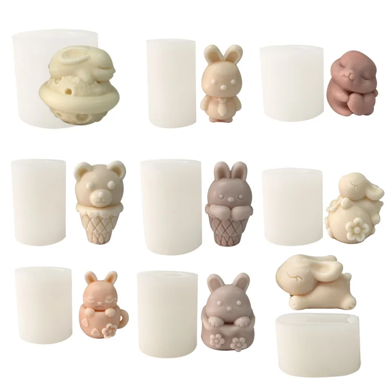 Multi-style Rabbit Silicone Candle Mold Easter Animal Cute Rabbit Aromatherapy Plaster Soap Resin Mould 3D Crafts Casting Tool