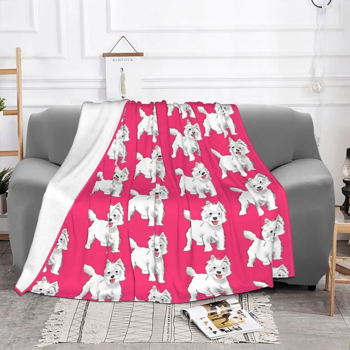 Westie West Highland White Terrier Blankets Velvet Printed Dog Puppy Breathable Warm Throw Blanket for Sofa Bedroom Rug Piece