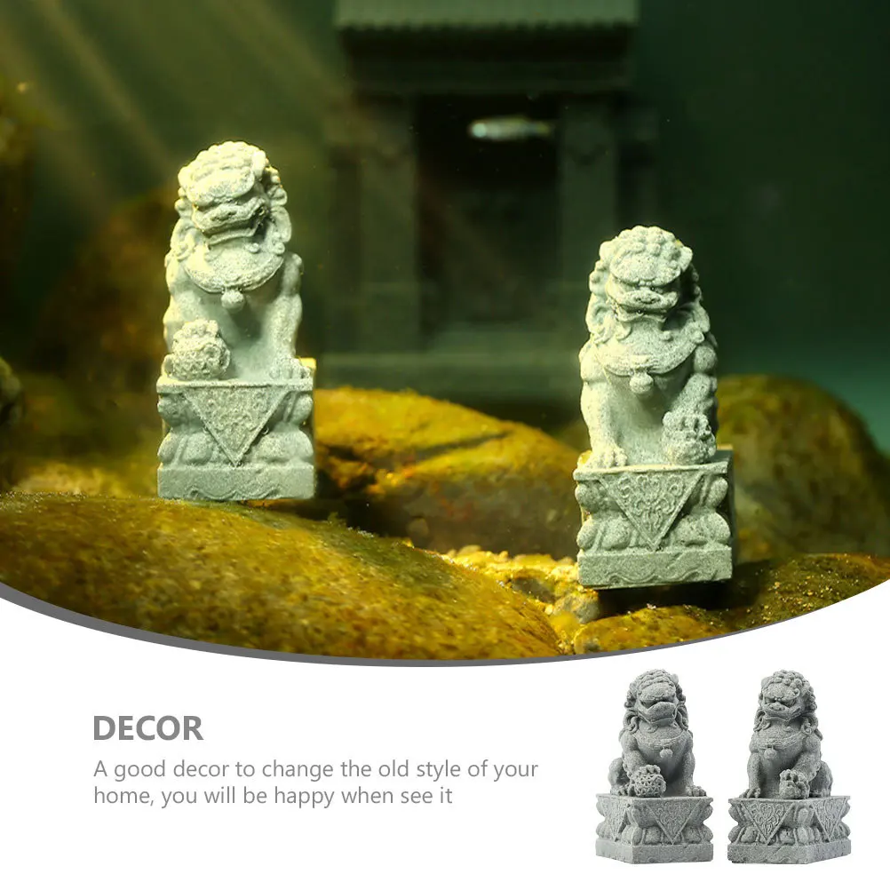 

1Pair Mini Stone Lion Statue Sturdy Decorative Lion Ornament for Home Office Desktop Prosperity and Evil Spirit Dispel
