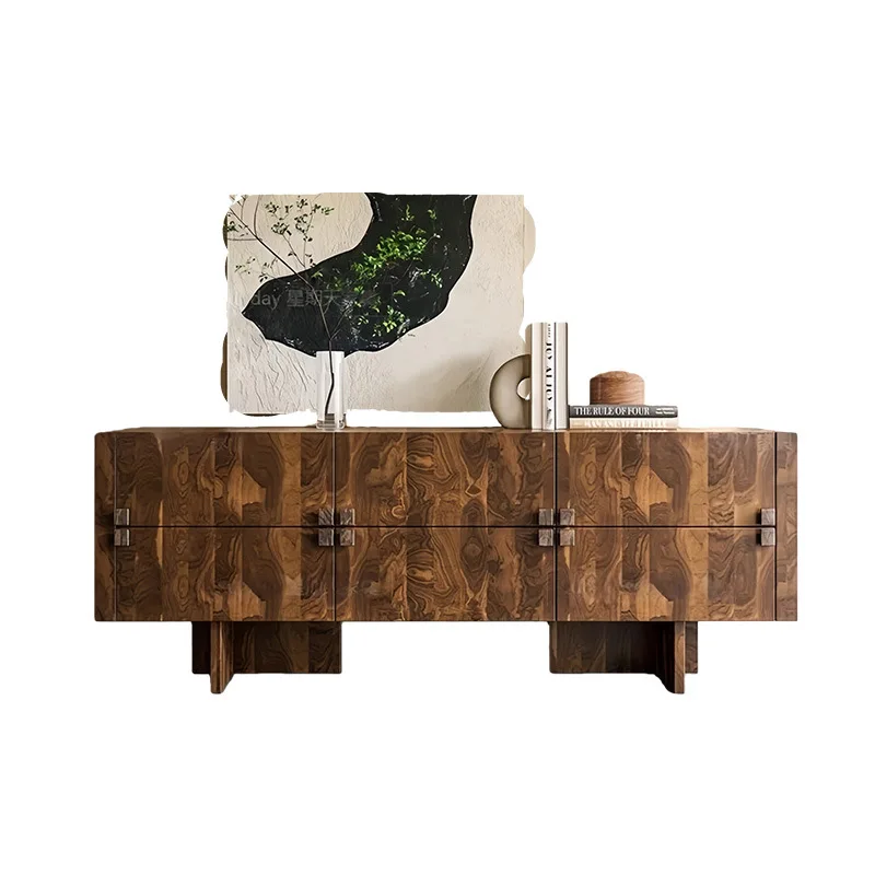 

Italian solid wood dining side cabinet, high-end villa, living room decoration locker, antique tree tumor veneer door cabinet