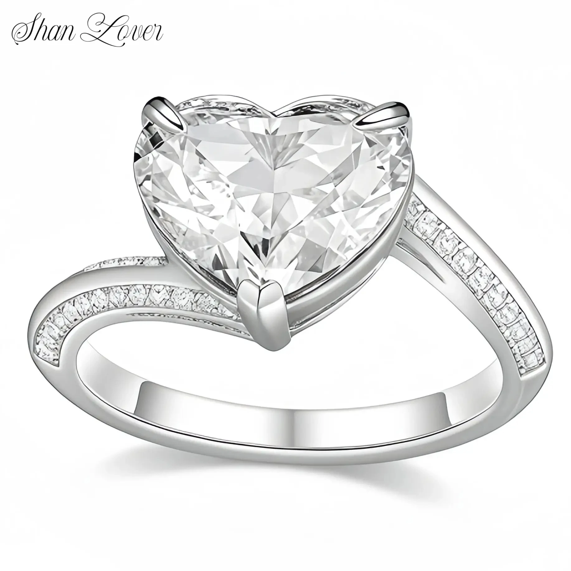

Shanlover Brand Heart Cut Gemstone Rings For Woman high quality Women S925 Real 925 Sterling Silver Ring Zircon Jewelry