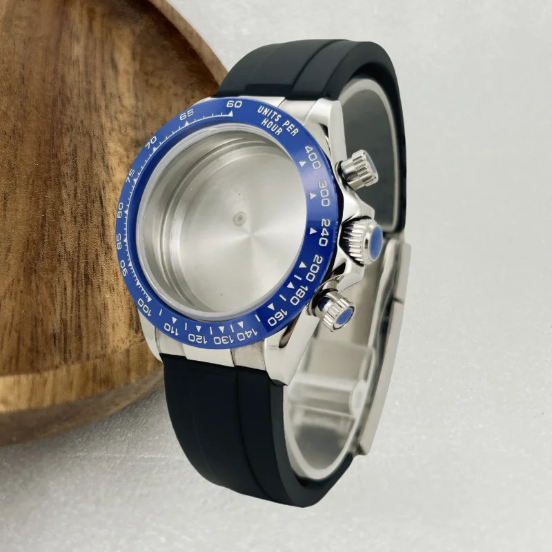 Gmoga caixa de relógio preta estilo fita pulseira de cristal de safira endlink para daytona vk63 movimento peças cerâmicas 29.5-30.5mm mostrador