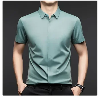 High end Mulberry Silk Dress Shirts Business Men Wrinkle Resistant Button Invisible Elastic Tops Luxurious Male Quality Clothing 2 High end Mulberry Silk Dress Shirts Business Men Wrinkle Resistant Button Invisible Elastic Tops Luxurious Male Quality Clothing 2
