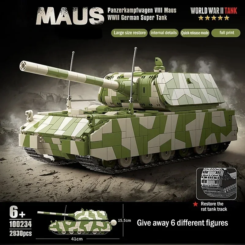 Militärischer Maus aus dem Zweiten Weltkrieg, schwerer Panzer, Baustein, Spielzeugsammlung, Modell