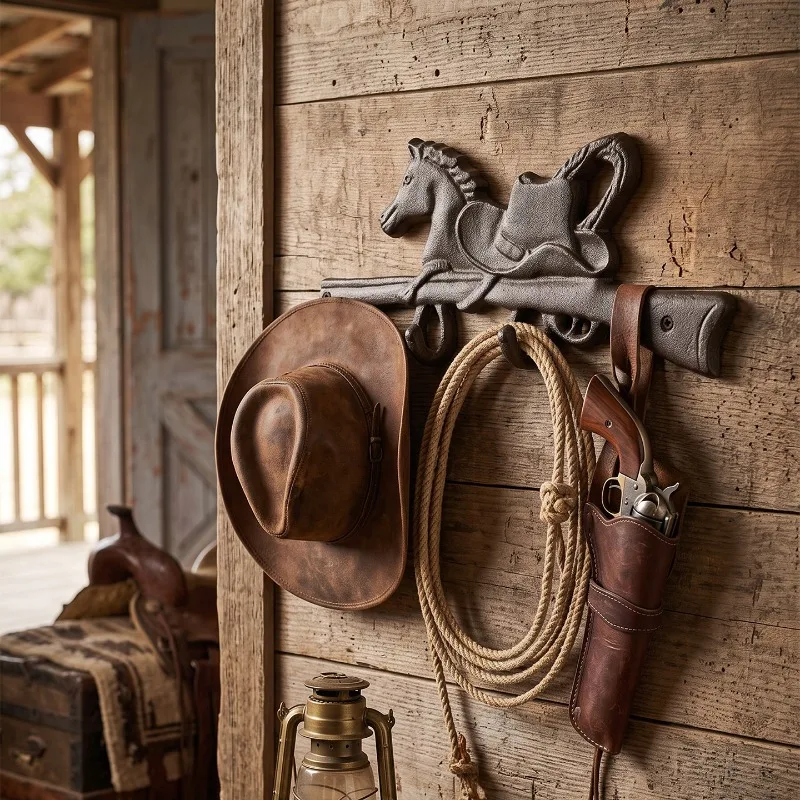 Retro Cast Iron Rifle Horse Hook Wall Decoration Pendant Garden Courtyard Wall Hanging Decorative Hooks Home Storage