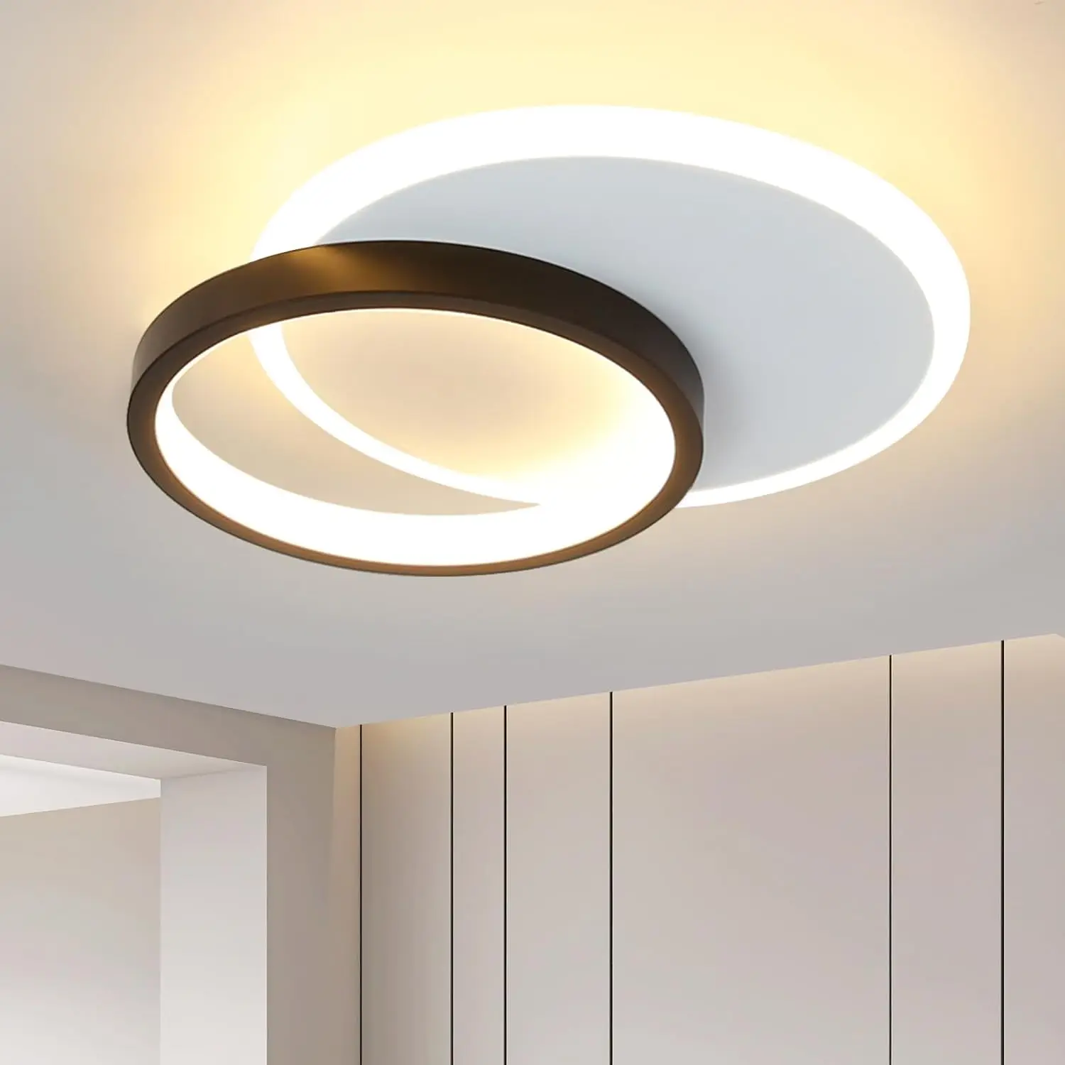 Plafondlamp led-plafondlamp voor woonkamer, 12 W, 3000 K, warmwit, slaapkamerlamp, modern design, hallamp, plafond, woonkamerlamp, zwart, rond, voor keuken, slaapkamer, hal, diameter 24,5 cm