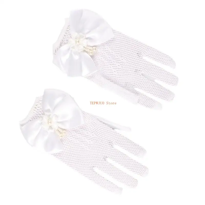 

U50F 1 Pair Lace Girls' Formal Gloves Comfortable Nylon Fabric Mittens for Wedding