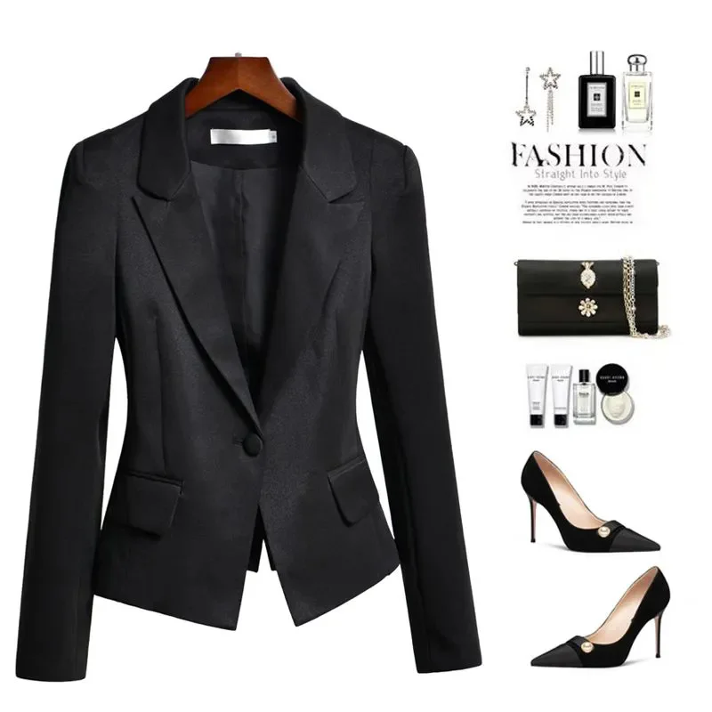 Small Suit Women 2024 Spring Autumn, Slim Waist, Professional Black Suit Jacket Female Small stature Short Elegant Blazer Top