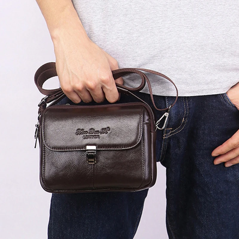 Men Small Cross body Shoulder Bag Waist Fanny Pack Genuine Leather Business Multipurpose Male Messenger Belt Bags Mini Handbag