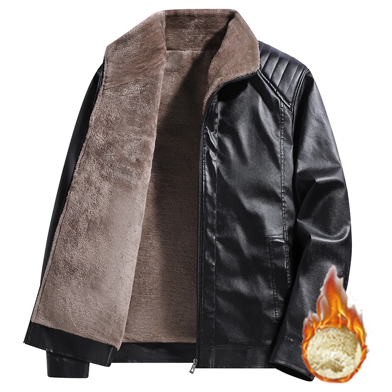 

Зимняя мужская кожаная куртка на флисовой подкладке, новинка 2023 года, мужское пальто, ветрозащитный топ для отдыха, мужская уличная одежда на молнии, ретро мотобайкерские куртки
