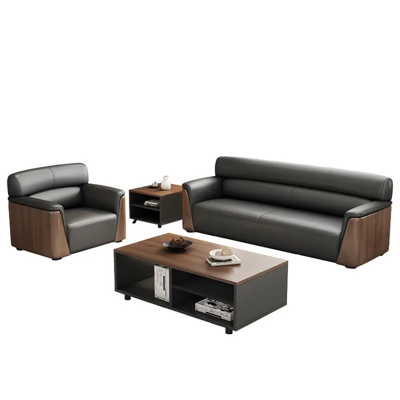 

Офисный диван, простой современный диван для приема в деловом стиле, журнальный столик, набор для приема в комнате менеджера на трех человек