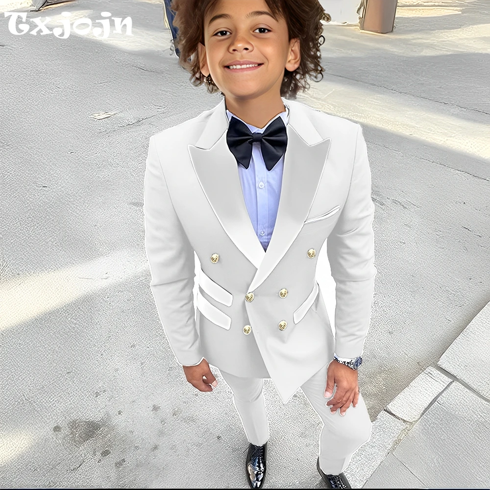 

Boys Double Breasted Suits 2 Pieces Banquet Party Outfit,Formal Peak Lapel Suit Set Wedding Guest Clothes,Fast Ship Kids Tuxedo