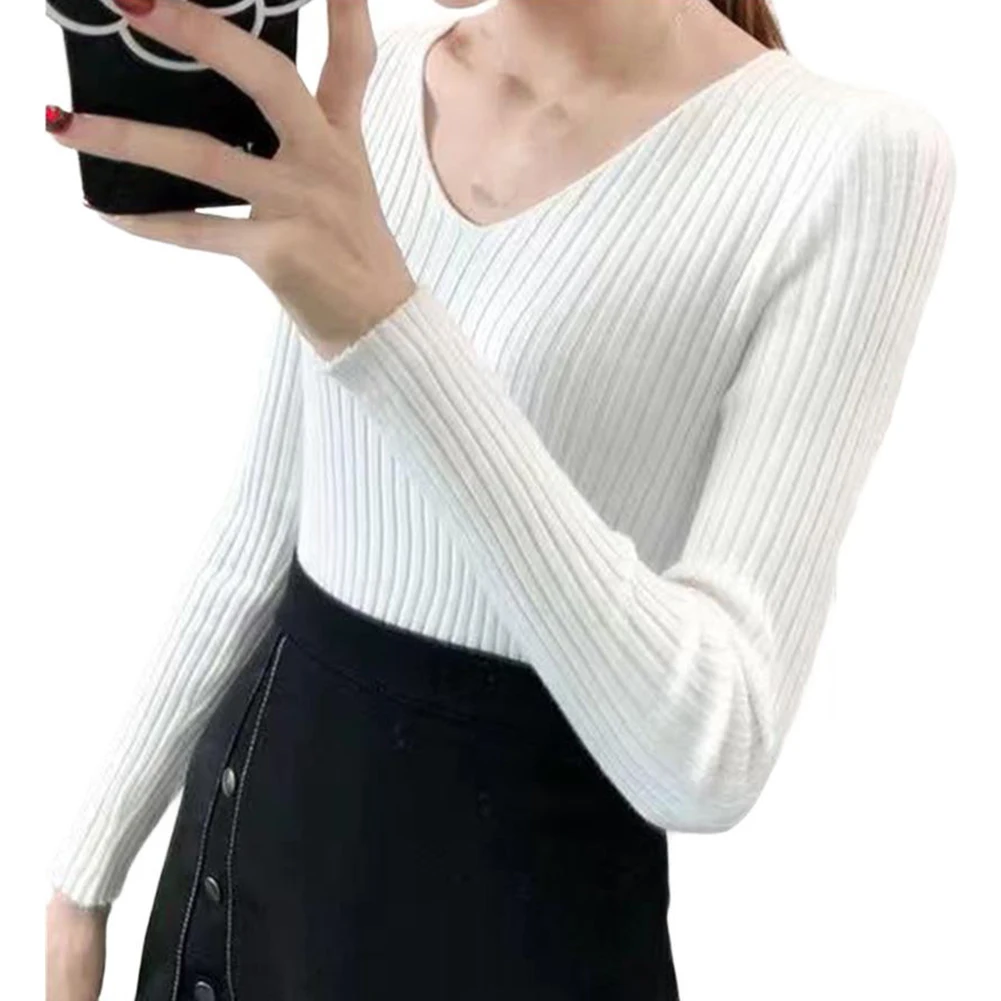 

Women Casual Long Sleeve V Neck Bodycon Sweater Inner Wear Knitwear Base Top