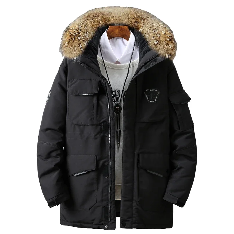 Degree Winter Warm Down Jacket Men Casual Thicken White Duck Down Parkas Coat Mid-length Large Fur Collar Coat Snow Overcoat