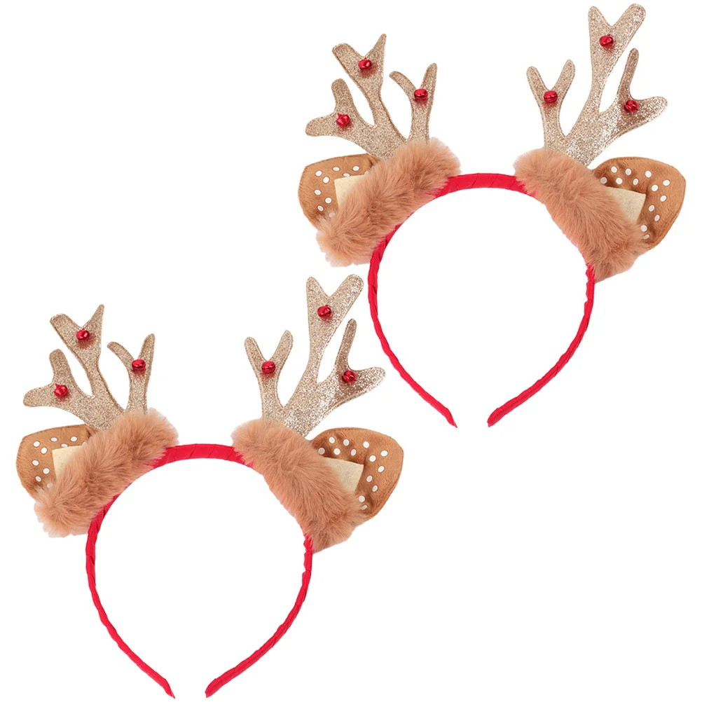 2Pcs Christmas Antler Head Hoop Skin-Friendly Lightweight Xmas Headdress for Holiday Party Glittering Decoration