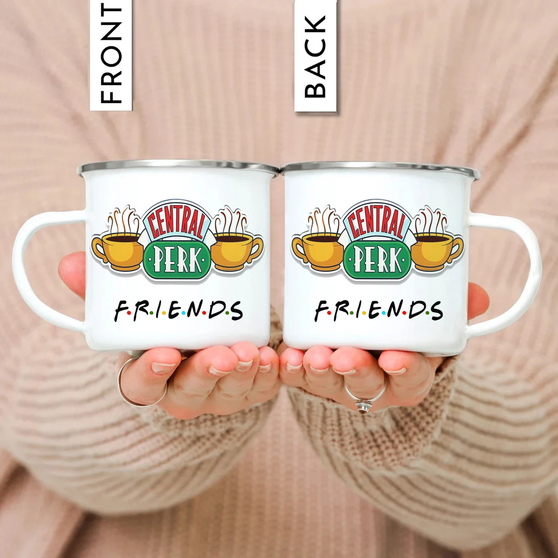 Dropshipping Personalized Name Central Perk Design Cup 12oz Enamel Wholesale Coffee Mug Tea Milk Cups