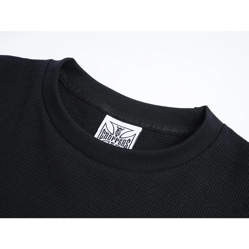 West Coast Choppers Unisex Long Sleeve Tee White Cross Curved Text Print Loose Street Top