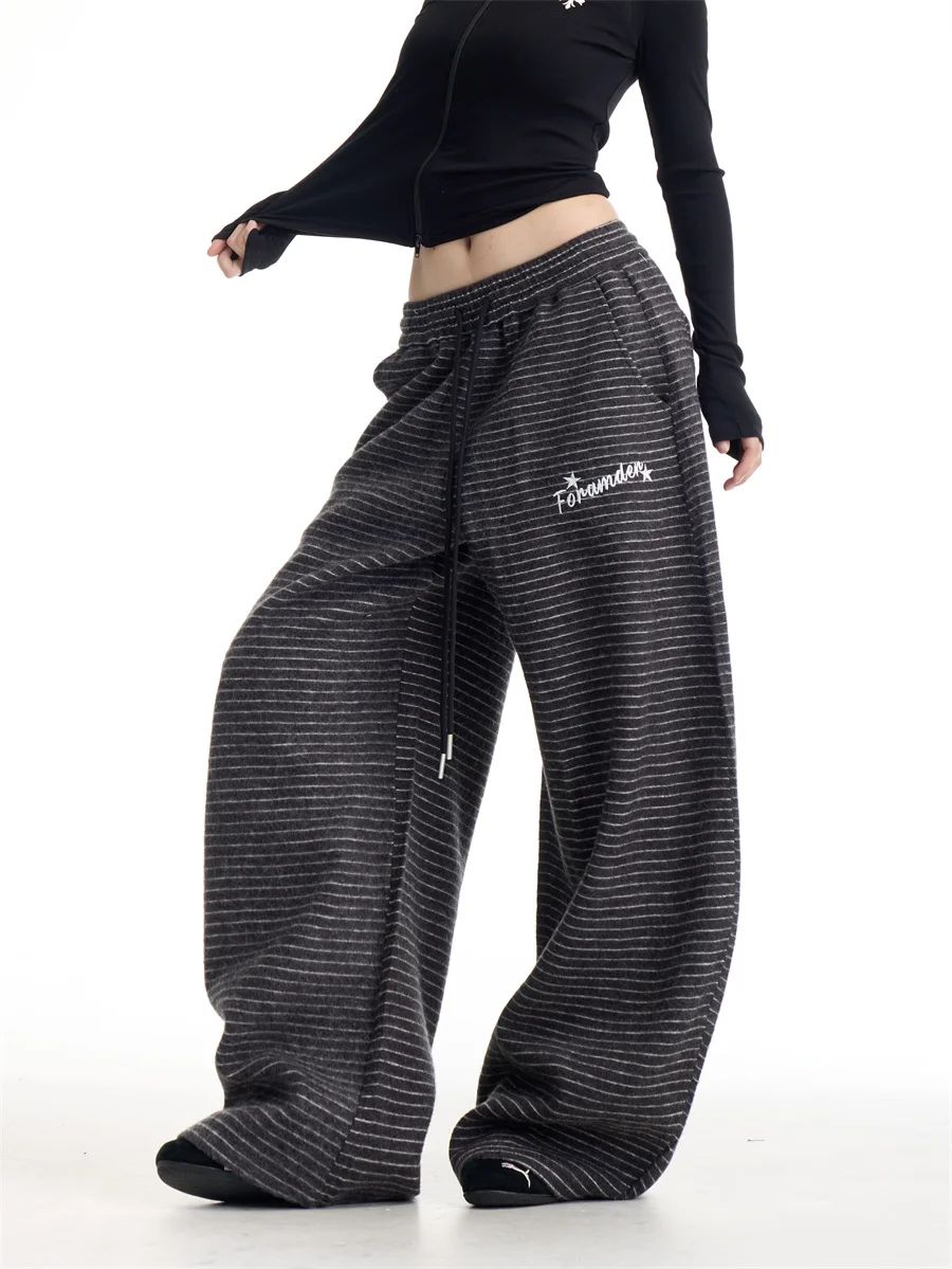 

Onlpp American Style Lazy Stripe Wide Leg Pants Women Loose Sports Long Trousers Casual Sweatpants Vintage Straight Leg Trousers