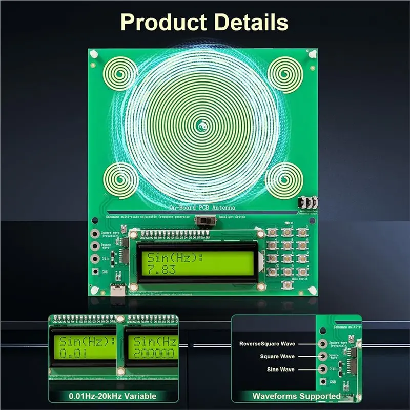 AB34-Schumann Resonance Signal Generator, 0.01Hz-100000Hz Adjustable Sine Wave, Type-C For Experiment Meditation