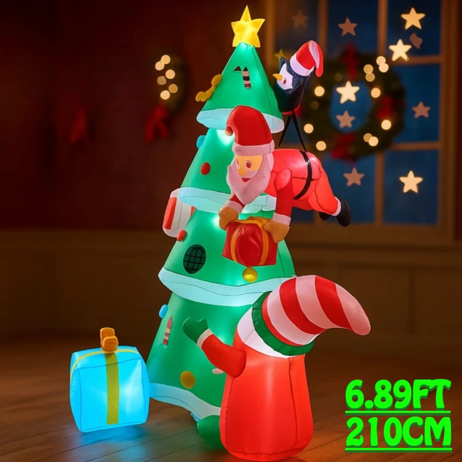 6.89FT لعبة قابلة للنفخ شجرة عيد الميلاد سانتا البطريق الديكور مجموعة هدية صندوق عيد الميلاد ساحة المورد LED عيد الميلاد زخرفة المنزل هدية احتفالية