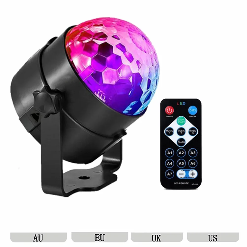Remote Control LED Small Magic Ball Light USB Voice-activated Mini Crystal  Colorful Voice-activated Rotating Stage Light