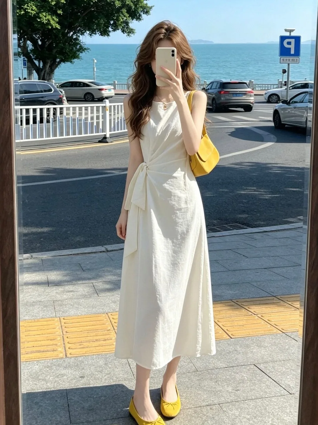 

French Style Bow-Tie Waist Slimming Dress Gentle Wind Summer City Commute Street Style Church Date Daily Wear Beach Camping