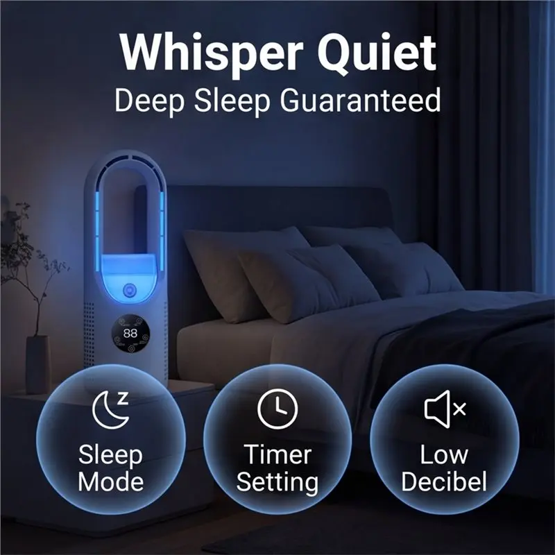 AC39-Quiet Night Light Mini Portable Air Fan With Humidification Cooling LED Display, Direct Plug Charging For Bedroom Desk