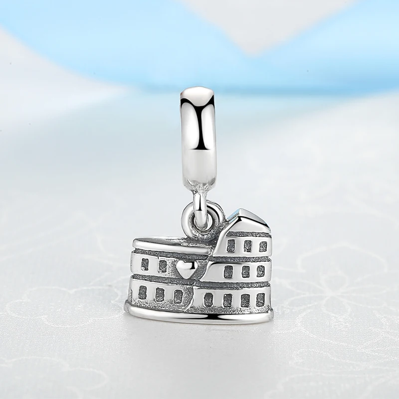 Authentic 100% 925 Sterling Silver Charm Bead Rome Colosseum Dangle Charms Fit  Bracelets Necklace Women DIY Jewelry