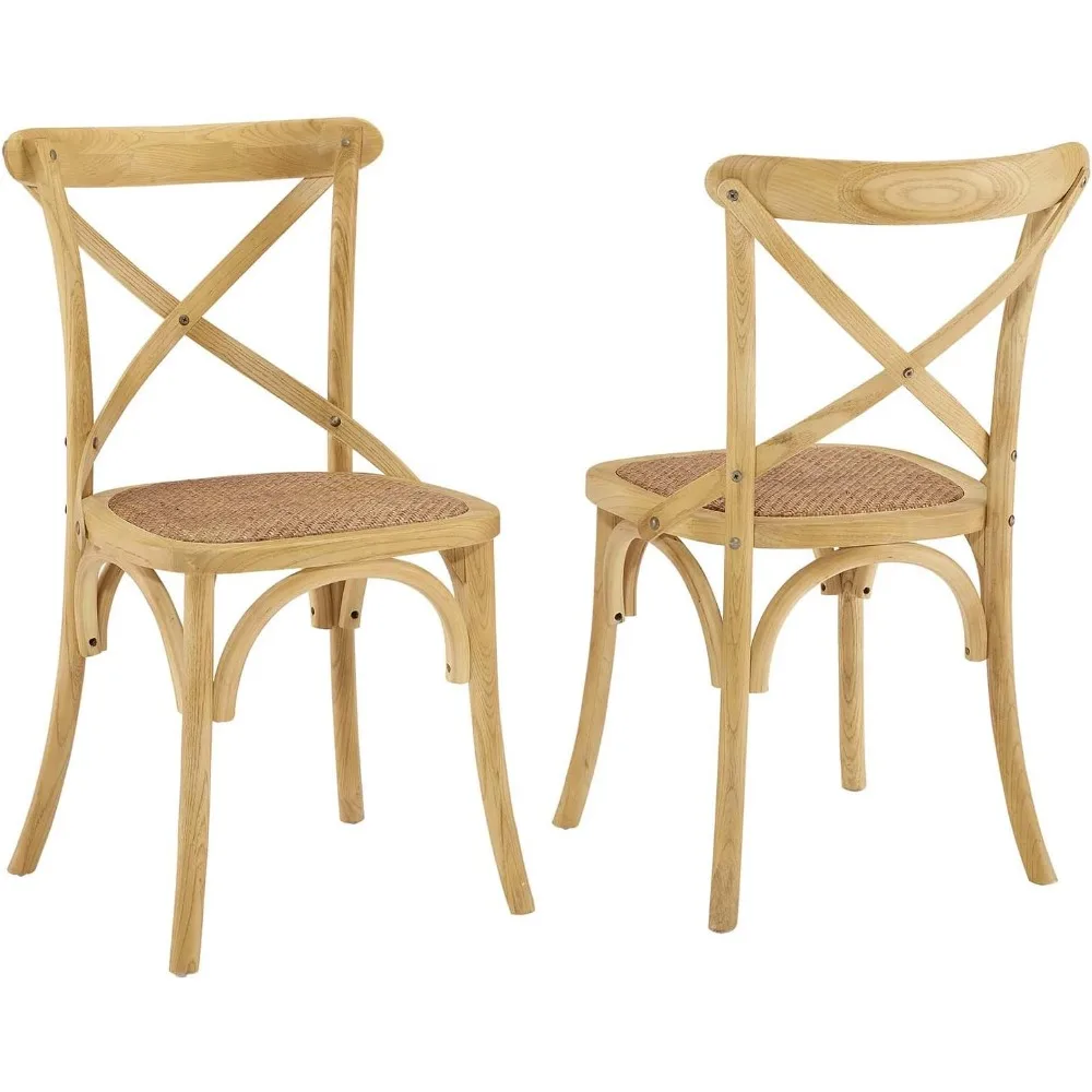 

Gear Rustic Modern Farmhouse Elm Wood Rattan Two Dining Chairs in Natural