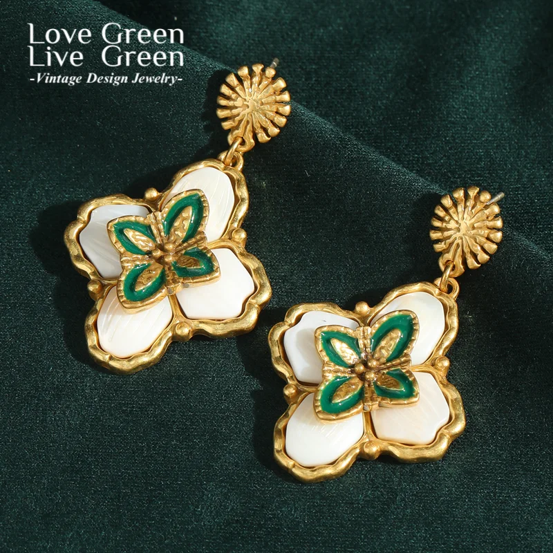 

Vintage Pendant Clover Earrings 4 Leafs For Woman Gold Color Pearl Elegant Luxury Jewelry Wedding Gift Daily Party New In 2025