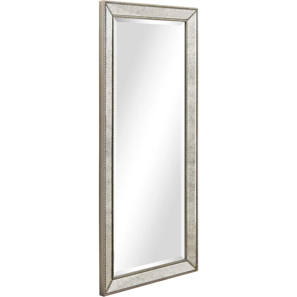 Miroir antique central biseauté pour HO, mur à cadre en bois massif, 1 ", chambre à coucher, salon, prêt à accrocher, 24" x 54 ", champagne