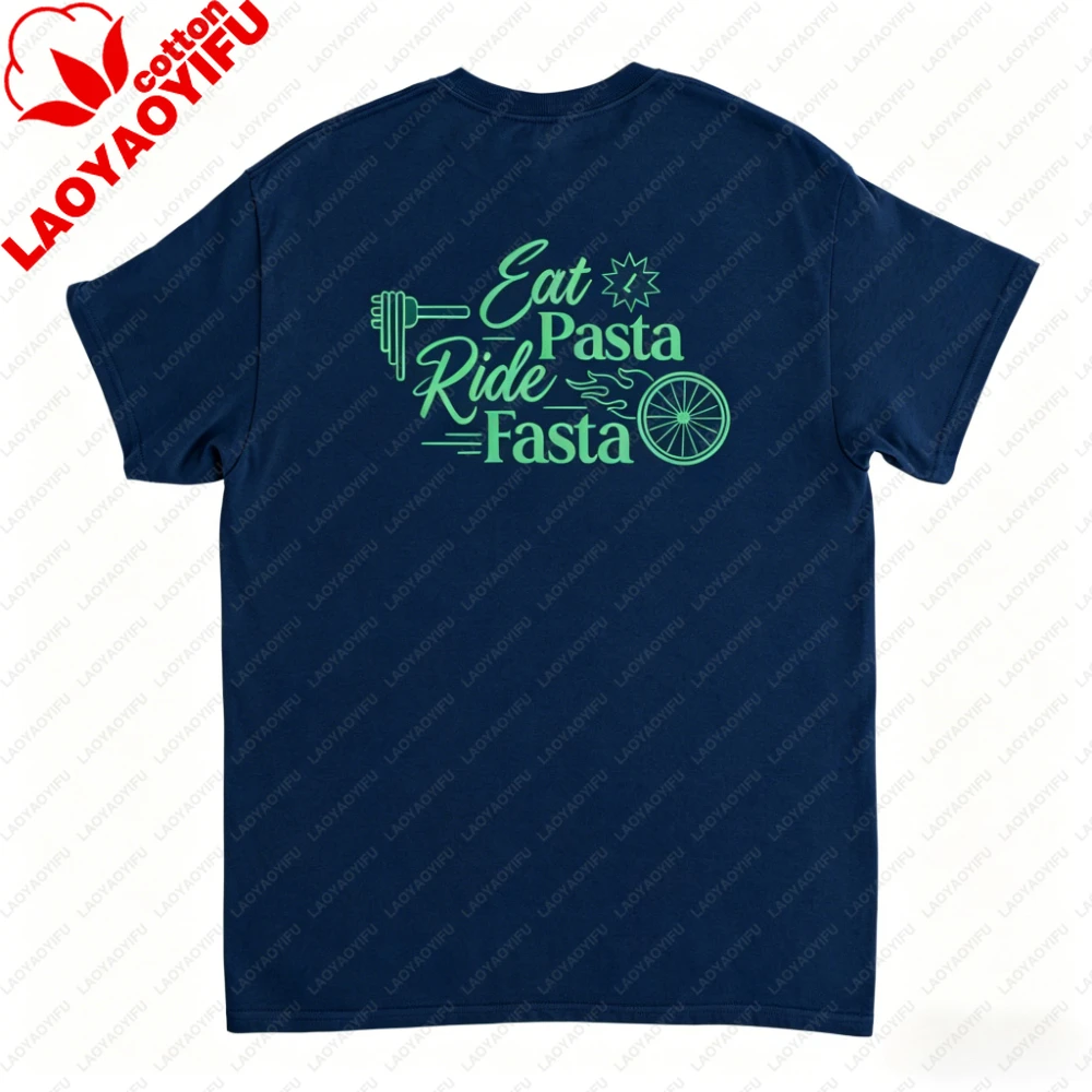 Weißes Rennrad-T-Shirt aus Baumwolle, Eat Pasta Ride Fasta, Radfahren, Triathlon, Trainingscamp, Ausdauersport, Grafik-T-Shirts, Herrenbekleidung