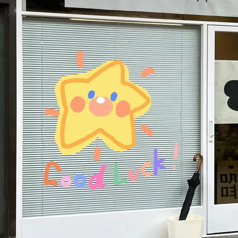 

Cute Cartoon Star Small Flower Stickers Window Flower Milk Tea Shop Creative Glass Door Wallpaper Electrostatic Films Sticker