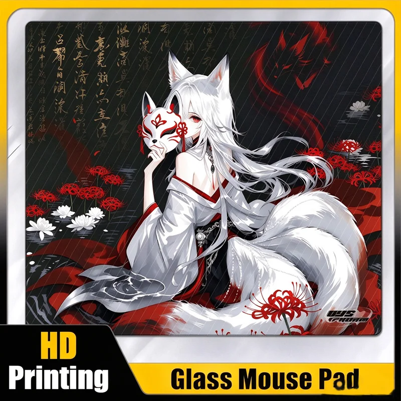 Cool Handsome Mask Girl Glass Mouse Pad Smooth Frosted Surface Desk Mat Tempered Upgrade FPS Office Custom Gaming Accessories