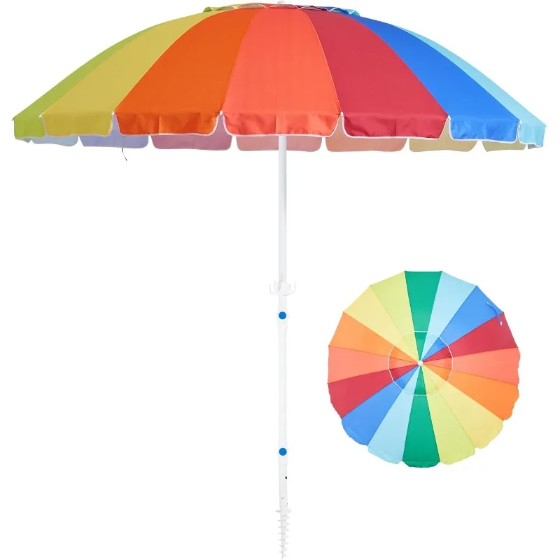 

8.5ft Beach Umbrella with Detachable Sand Anchor & Tilt Mechanism, Portable UV 50+ Protection, Outdoor Sunshade Umbrella