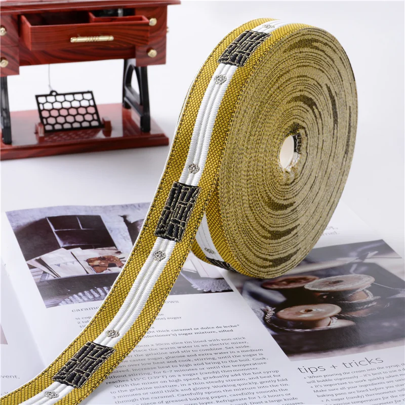 

25M/Lot 3cm Wide Embroidery Jacquard Lace Trim Ribbon Belts Curtain Accessories Pillow Edge Garments Decor DIY Sewing Webbing