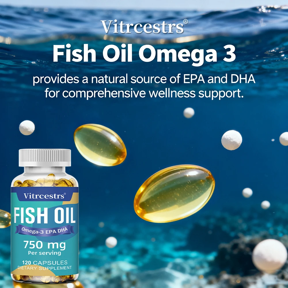 High-Potency Fish Oil Omega-3 750 Mg Per Serving, Promotes Brain & Heart Health, Non-GMO Gluten Free Dietery Supplement