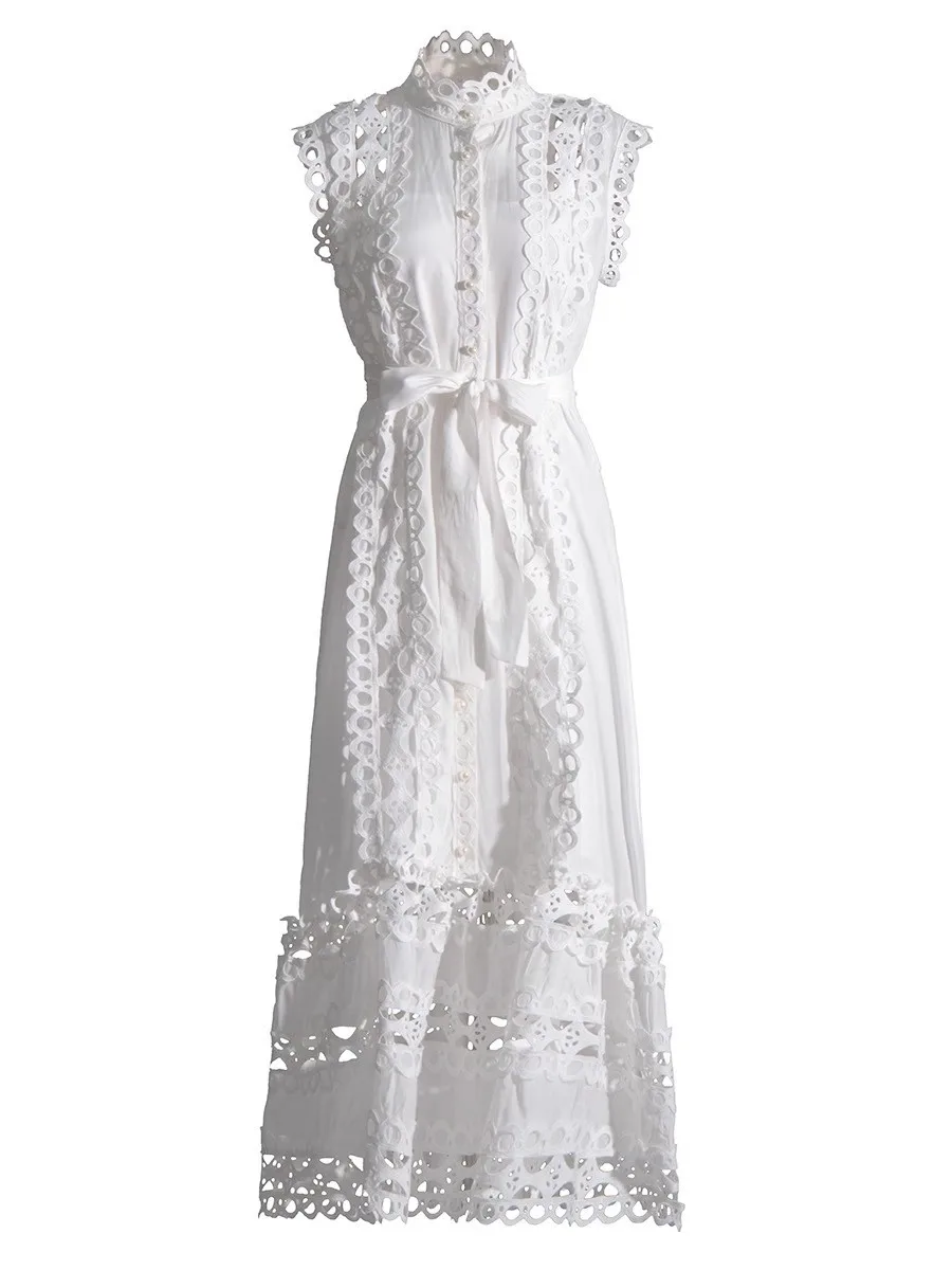 JAMERARY Designer New Summer Holiday White ricamo cotone abito lungo donna senza maniche Midi Prom abiti da sera Party Robe