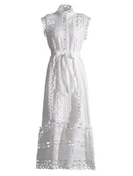 JAMERARY Designer New Summer Holiday White ricamo cotone abito lungo donna senza maniche Midi Prom abiti da sera Party Robe