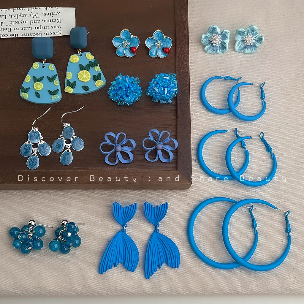 

Аксессуары для самостоятельного изготовления: Нежные синие цветочные серьги для женщин, в стиле французской живописи, с эффектом капель масла, в корейском стиле.
