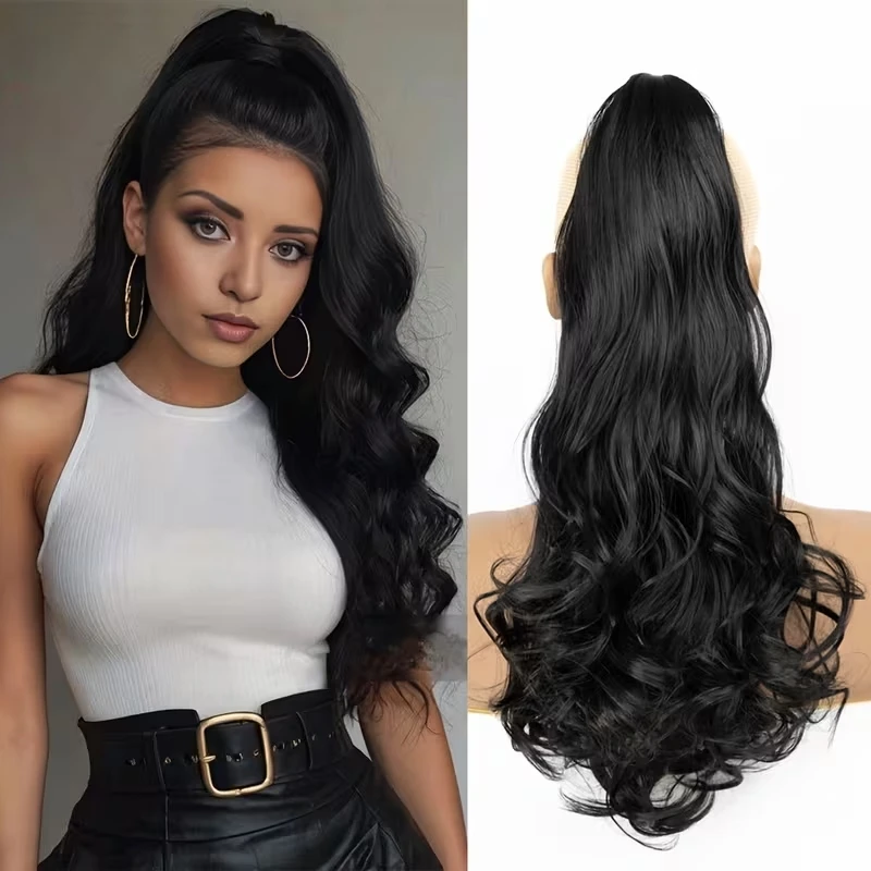 

20Inch Synthetic Long Wavy Curly Ponytail Hair Extension Claw Clip in Hairpiece for Women Daily Use