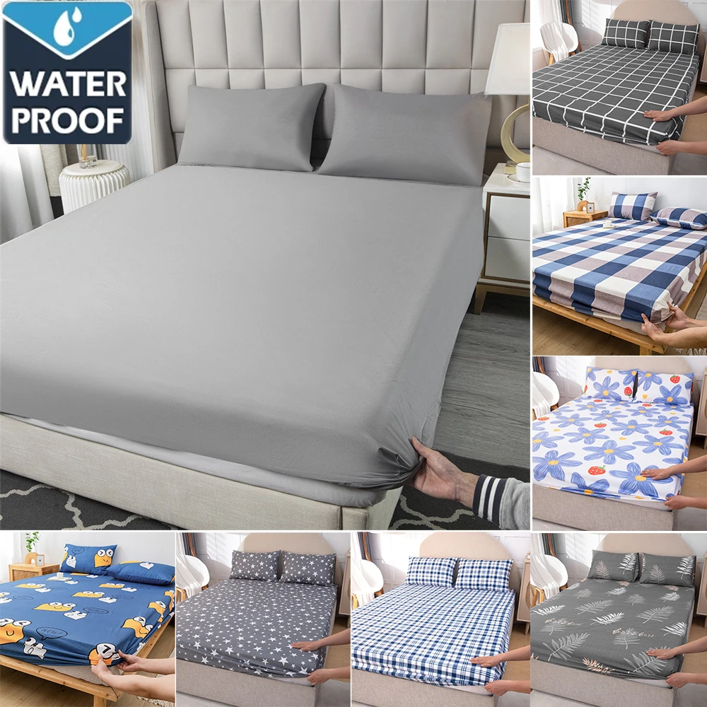 Safe Waterproof Mattress Protector Soft Comfortable Breathable Solid Color Bedding Mattress Cover Fitted Machine Washable 방수침대커버