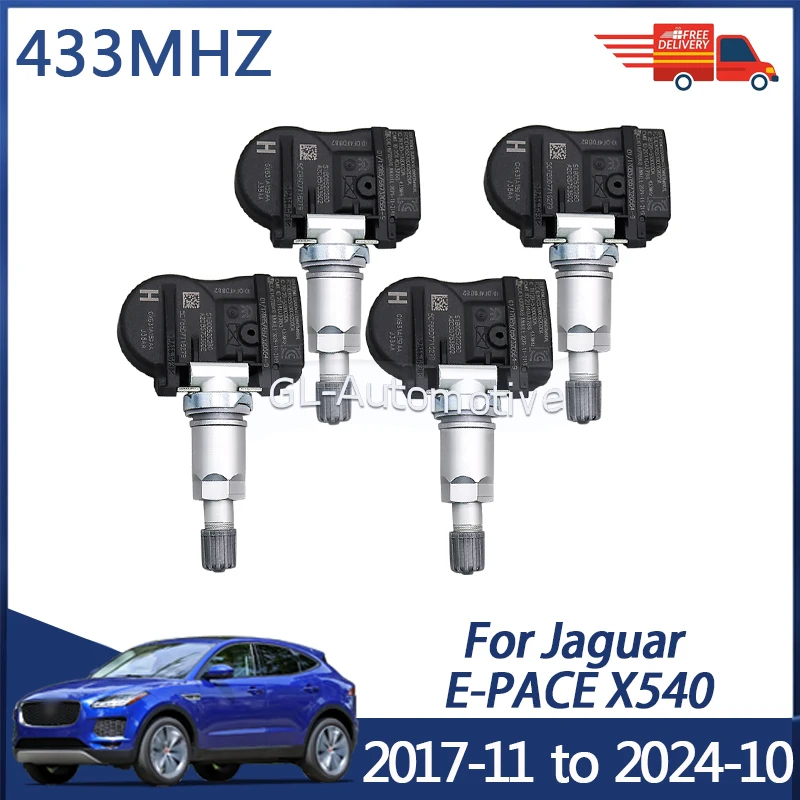 4PCS 433MHZ TPMS Tire Pressure Sensor For Jaguar E-PACE 2017-11 to 2024-10 GX631A159AA LR070840